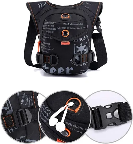 Vista 3 de GFun Riñonera de cintura impermeable para mensajero, bolsa táctica militar, muslo, cadera, para exteriores, con agujero para auriculares, viajes