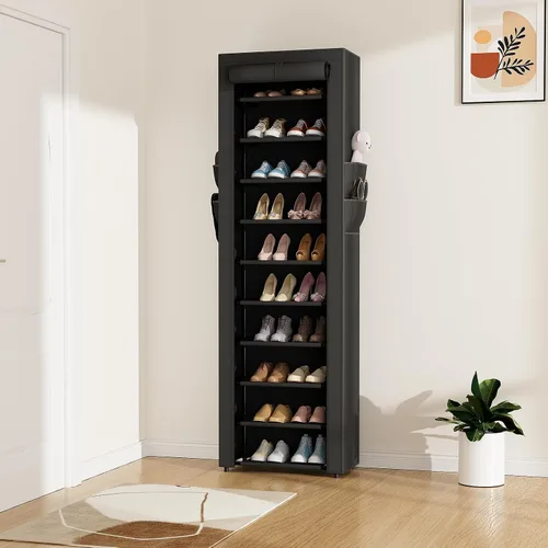 Vista 2 de ROJASOP Zapatero con cubiertas, organizador de zapatos grande de 10 niveles, almacenamiento alto para 20-22 pares de zapatos y botas, organizador