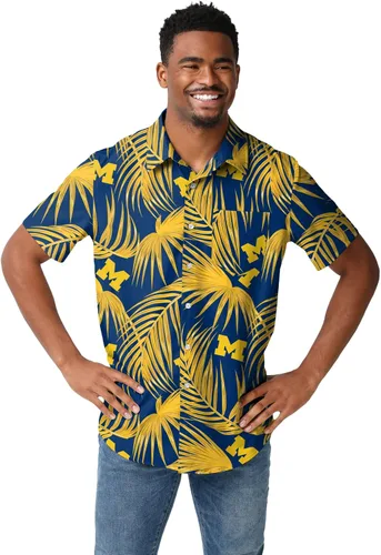 Vista 20 de FOCO NCAA Mens NCAA College Team Logo Floral Tropical Hawaiian Button Up Shirt