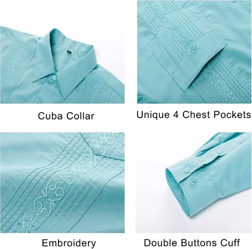 Vista 5 de MAXJON Camisas de manga larga Guayabera para hombre camisas cubanas