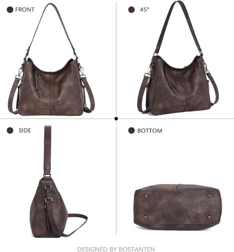 Vista 7 de BOSTANTEN Bolsos para mujer, bolsos de cuero de diseñador, bolsos hobo bolsos de hombro para mujer, bolsos cruzados con borla