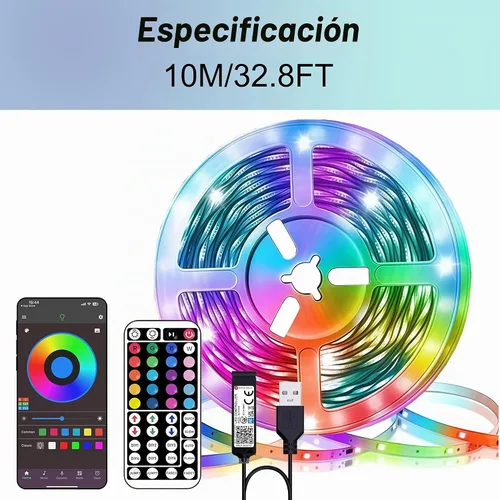 Vista 2 de NBBUFF Tira de luces LED RGB inteligentes de 32.8 pies, control a través de aplicación o control remoto, cuenta con funciones de sincronización