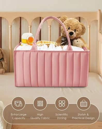 Vista 4 de SWEET DOLPHIN Paquete de 2 organizadores tipo cesta para pañales de bebé, elegantes cestas de almacenamiento para artículos esenciales para recién