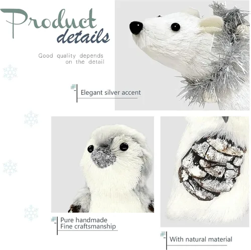 Vista 4 de Nature Vibe - Adornos de animales polares de sisal para árbol de Navidad, juego de 6 figuras de animales árticos en caja de regalo como adornos