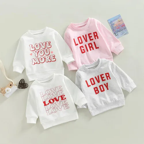 Vista 62 de Traje de San Valentín para bebé, niña, niño, traje de San Valentín, sudadera de manga larga con estampado de corazón