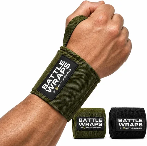 Vista 9 de Battle Bunker Wrist Wraps for Weightlifting - Heavy Duty Wrist Support Negro