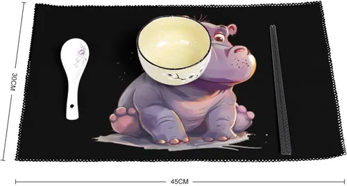 Vista 2 de Hippo Cute Hippopotamus Placemats Set of 6 Resistant Table Mats Washable Place Mats for Dinner Party Table Decoration
