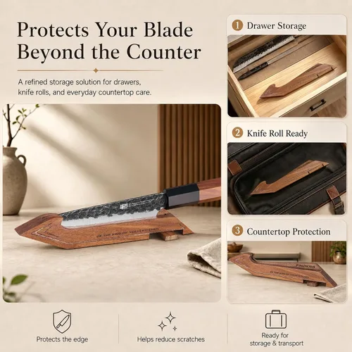 Vista 4 de FINDKING Protector de borde magnético con soporte, cubierta de hoja de madera de nogal y mini bloque de cuchillos para almacenamiento de encimera