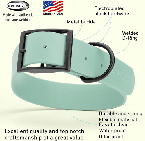 Vista 304 de Dogline Biothane - Collar impermeable para perro con hebilla de liberación rápida, resistente cincha de nailon recubierta con resistente y a prueba