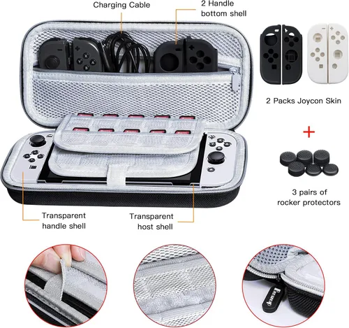Vista 2 de 22 en 1 GTAplam Case Accessories Kit compatible con Nintendo Switch OLED, paquete de accesorios de viaje con funda de transporte, protector