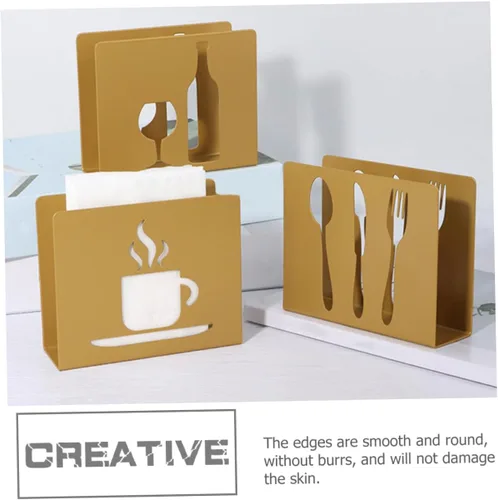 Vista 6 de Metal Upright Napkin Holder Stand, Square Hollow Cutout Design with Fork and Knife Ornament, Modern Style Tissue Storage for Restaurant and Home