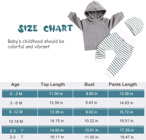 Vista 5 de Gavol Conjunto de ropa de manga larga con capucha y pantalón a rayas para bebé para otoño e invierno