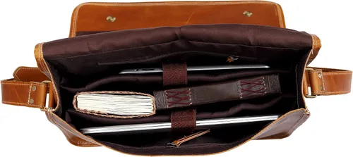 Vista 7 de VC VINTAGE COUTURE 18 pulgadas cuero completo solapa mensajero hecho a mano bolsa portátil bolsa bolsa bolsa de mensajero acolchado marrón, Marrón