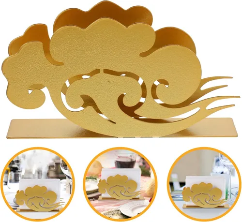 Vista 8 de SOLUSTRE Gold Metal Napkin Holder for Dining Table, Standing Paper Tissue Dispenser with Rustic Farmhouse Design, Kitchen Napkin Storage Organizer