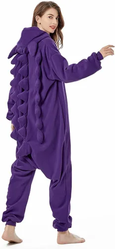 Vista 5 de BETIFUHOM Pijama para adultos, disfraz de cosplay de dibujos animados morados, fiesta de Navidad y Halloween para mujeres y hombres, Púrpura