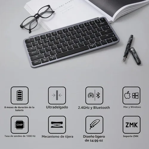 Vista 3 de Keychron B1 Pro Ultra-Slim ZMK/Launcher Teclado Inalámbrico Bluetooth 2.4 GHz/Conexión por Cable para Mac Windows Linux - Gris