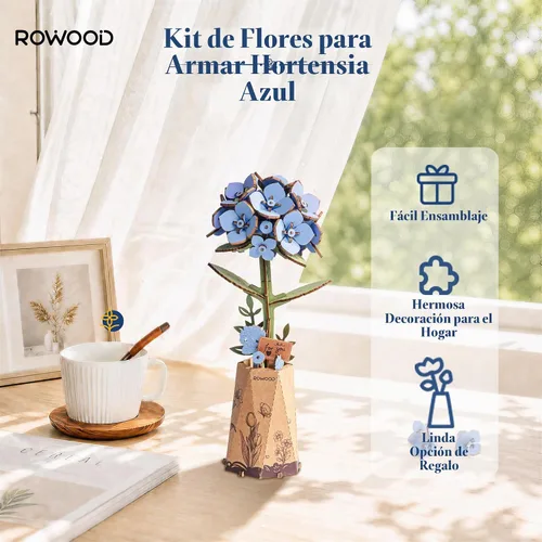 Vista 2 de rowood Kits de artesanía de flores de madera rompecabezas 3D para adultos