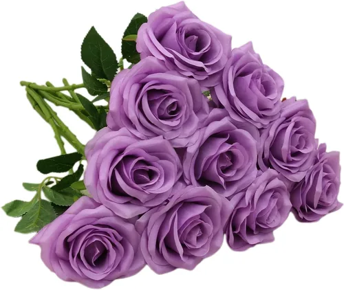 Vista 15 de 10 rosas artificiales abiertas, tallos de rosas artificiales para arreglos de boda, ramo de novia, centro de mesa, flores de seda sintética falsas
