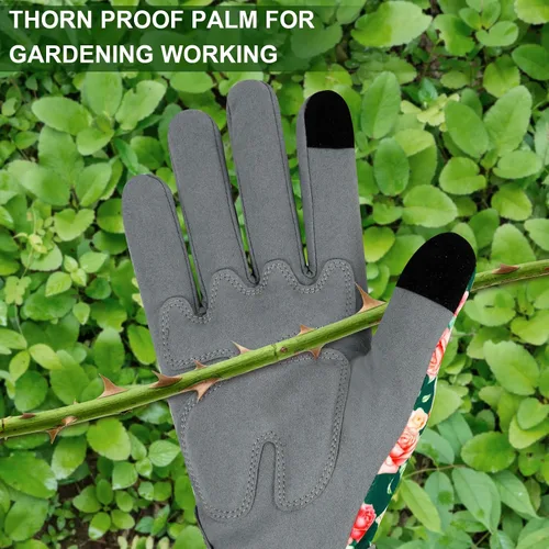 Vista 6 de Guantes de jardinería para mujer, de cuero resistente, a prueba de espinas, guantes de trabajo para mujer