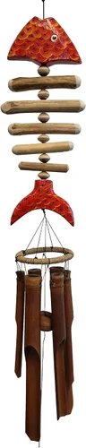 Vista 8 de Carillón de viento hecho a mano de madera de bambú de hueso de pescado al aire libre decoración de jardín decoración de patio idea