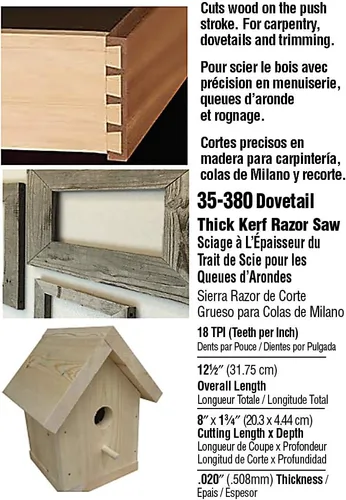 Vista 3 de Zona - Sierra de cola de milano gruesa 35-380, 18 TPI, corte de 020 pulgadas, longitud de la hoja: 8 pulgadas, profundidad de corte: 1-3/4 pulgadas
