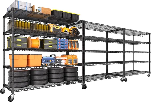 Vista 16 de PrimeZone Estantería de alambre con ruedas, estantes de almacenamiento de metal resistente de 5 niveles ajustables con certificación NSF