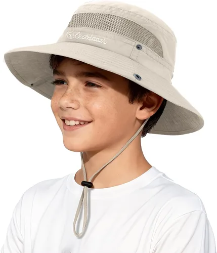 Vista 19 de Sombrero de sol para niños con protección solar UPF 50+, sombrero de pescador para niños y niñas, ala ancha, verano, playa, pesca, safari, sombrero
