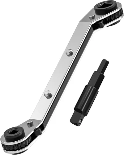 Vista 4 de Llave de Servicio HVAC, Llave de Trinquete Curva de Refrigeración 3/8" 1/4" 5/16" 3/16" Herramienta de Trinquete AC Ullnosoo con Adaptador de Boca