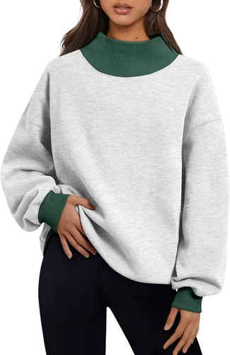 Vista 31 de Trendy Queen Sudaderas de cuello alto para mujer, de gran tamaño, trajes de Albaricoque