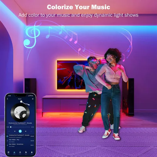 Vista 4 de LEELEBERD - Luces LED de 65.6 pies para dormitorio, Bluetooth, control inteligente de aplicación, tira de luces LED RGB 5050 que cambian