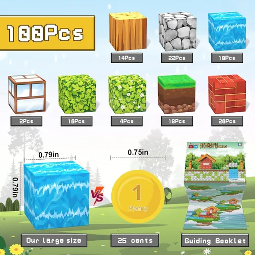 Vista 2 de Juguetes de Bloques Magnéticos, Juguetes de Construcción Magnética 3D Conjunto de Juego de Bloques, 100 Piezas de Juguetes de Construcción