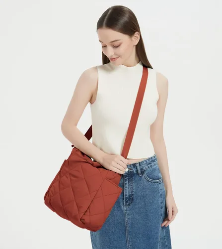Vista 3 de Bolso de mano acolchado para mujer, ligero, acolchado, bolso cruzado tipo hobo, bolso cruzado casual de nailon acolchado