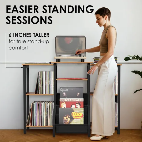 Vista 6 de Soporte para tocadiscos con almacenamiento de vinilo, armario giratorio alto de 36 pulgadas con almacenamiento, mesa moderna de tocadiscos