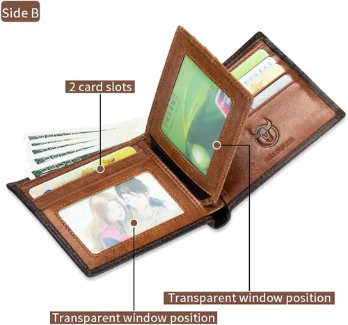 Vista 40 de LUKZIJAES Billetera de cuero genuino para hombre, con bloqueo RFID, delgada, plegable, bolsillo frontal, #3-Café, Vintage