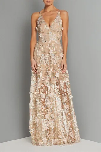 Vista 4 de Dress the Population Vestido Maxi sin Mangas Sidney con Escote Profundo Ajustado y Acampanado para Mujer