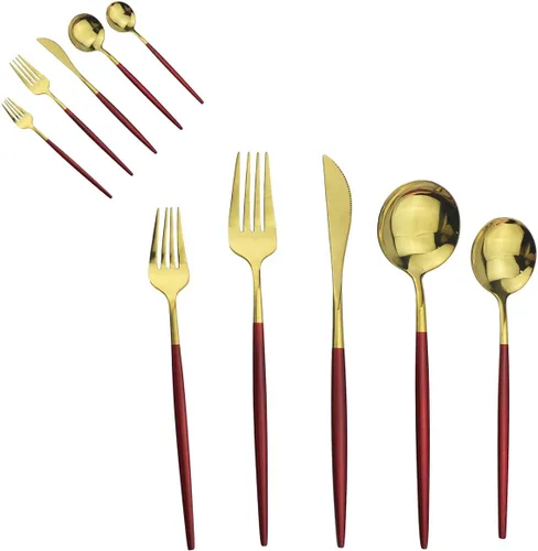 Vista 17 de Juego de cubiertos de 10 piezas – Utensilios de acero inoxidable 304 negro, tenedores, cucharas, cuchillos – Cubertería pulido espejo para 2