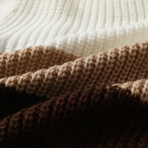 Vista 6 de Suéter de punto para bebé, niña, niño, con bloques de color, cuello redondo, manga larga, sudadera para otoño e invierno