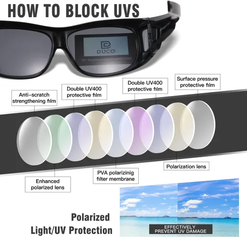 Vista 5 de DUCO Gafas de sol envolventes para hombres y mujeres, polarizadas, protección UV, DC8965