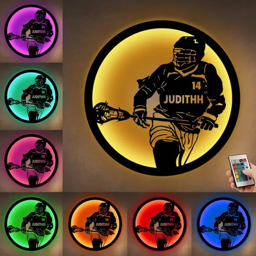 Vista 35 de Letrero de metal de jersey deportivo personalizado con luz LED, nombre y número personalizado, letrero de neón con nombre personalizado, decoración