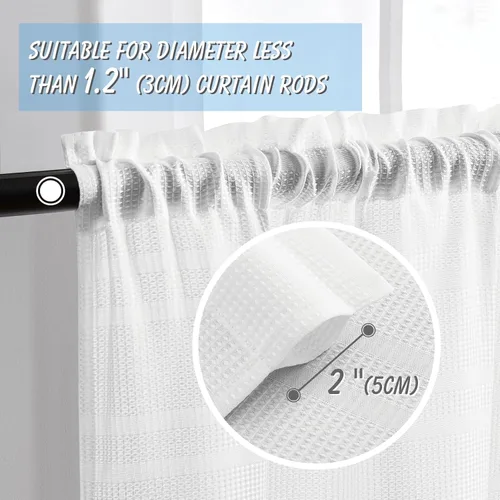 Vista 2 de Home Queen Cortinas Waffle Blancas para Ventana de Baño, Repelentes al Agua con Bolsillo para Barra, Cortinas Cortas de Cocina para Ventana Pequeña