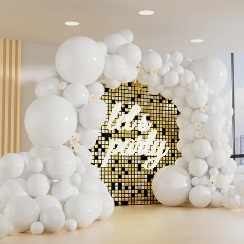 Vista 15 de Paquete de 150 globos de color blanco arena de diferentes tamaños, 18, 12, 10, 5 pulgadas, kit de arco de guirnalda de globos de fiesta de Sand White