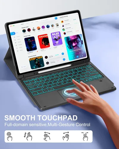 Vista 3 de EAMPANG Funda con teclado Trackpad Mouse para Samsung Galaxy Tab S10+ Plus/S9 FE+ Plus/S9+ Plus/S8+ Plus/S7 FE/S7+ Plus 12.4 pulgadas, Smart
