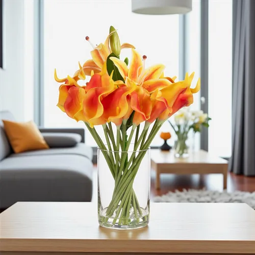 Vista 3 de Real Touch - Flores artificiales con jarrón, arreglo de flores artificiales en jarrón con agua sintética para decoración de mesa de comedor, centros