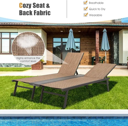 Vista 6 de COSTWAY Patio 2-Persona Chaise Lounge Chair 6-Posición Trasera Ajuste Panel Medio