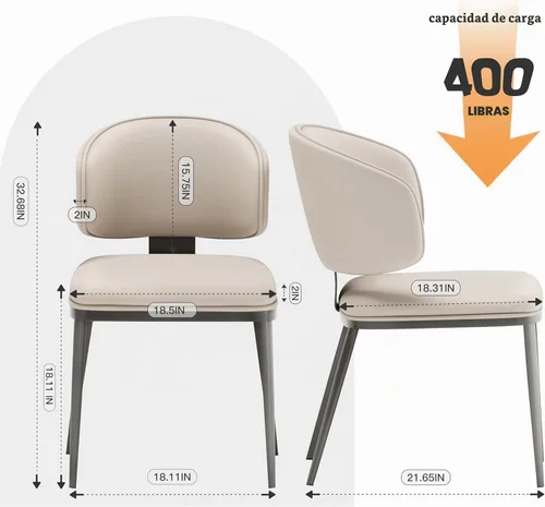Vista 2 de Juego de 2 sillas de comedor modernas con respaldo alto, cómodas, sillas tapizadas a la moda para sala de cocina, silla de comedor sin brazos