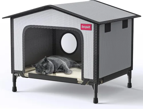 Vista 8 de SOVPAI - Casa para gatos al aire libre, casa impermeable para gatos callejeros, adecuada para gatos de exteriores/interiores, fácil de montar