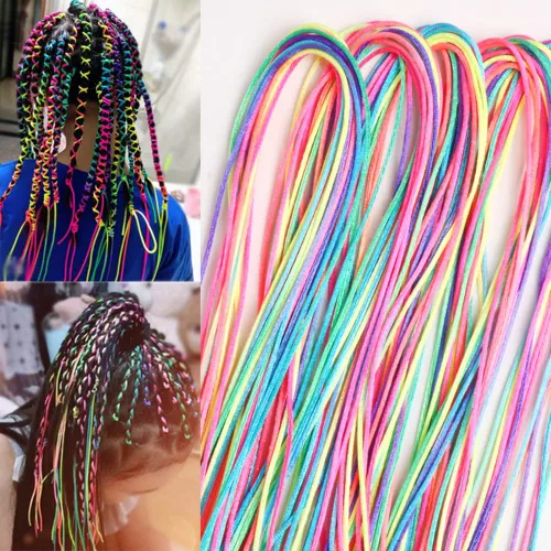 Vista 6 de Juego de 50 trenzas de pelo surtidas con colores degradados, trenzados, para trenzas de cola de caballo, mujeres y niñas, accesorios de peinado