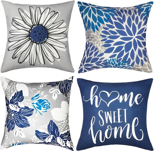 Vista 21 de Juego de 4 fundas de almohada decorativas de 16 x 16 pulgadas, color azul aguamarina, fundas de almohada para sofá, cama, sala de estar, fundas