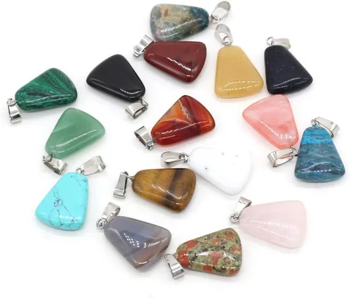 Vista 5 de 10 colgantes de piedra natural con forma trapezoidal azul turquesa chakra semi-preciosa para hacer joyas