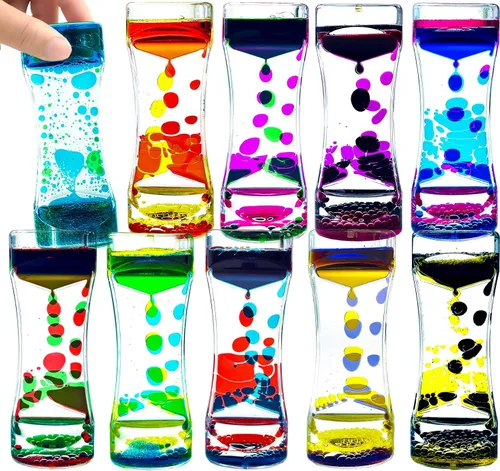 Vista 8 de Paquete de 6 burbujas de movimiento líquido para niños y adultos, paquete de 6 grandes burbujas líquidas, serie arcoíris, temporizador, sensorial